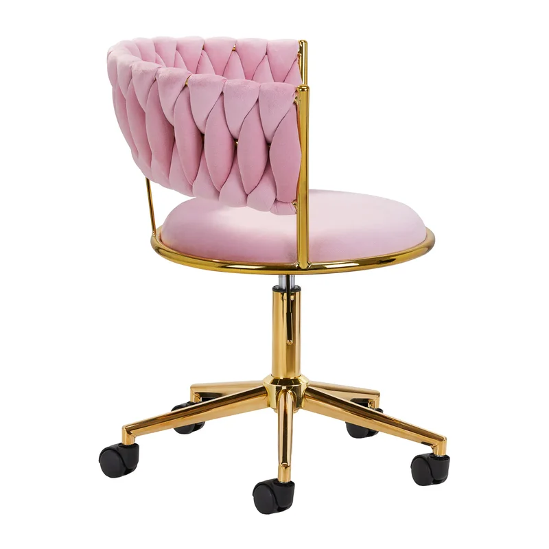 Poltrona Girevole Velvet con Schienale Intrecciato e Base Gold | QS-GW01G (Rosa)