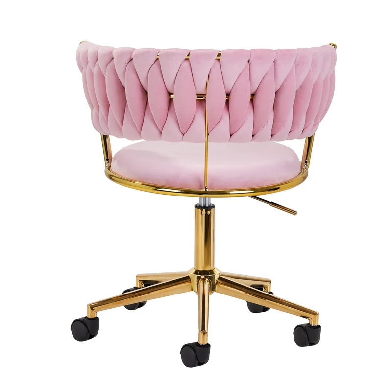 Poltrona Girevole Velvet con Schienale Intrecciato e Base Gold | QS-GW01G (Rosa)