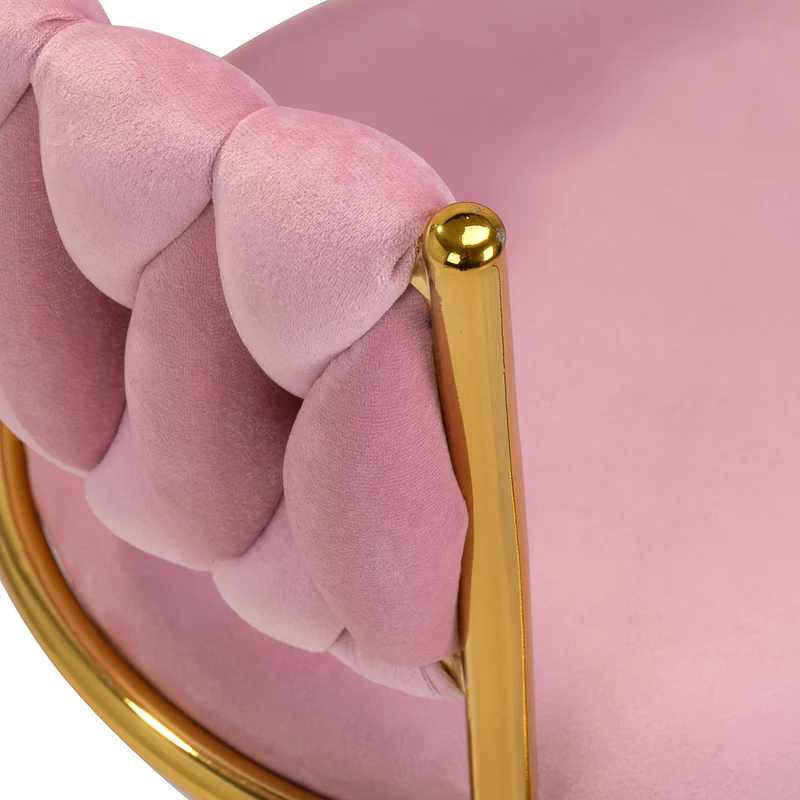 Poltrona Girevole Velvet con Schienale Intrecciato e Base Gold | QS-GW01G (Rosa)