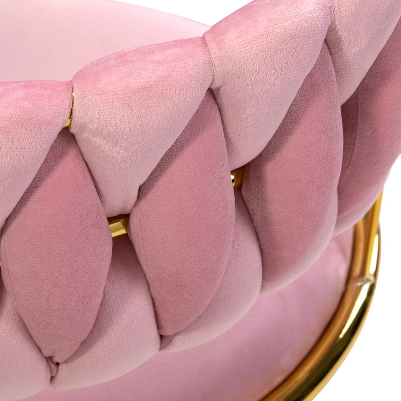 Poltrona Girevole Velvet con Schienale Intrecciato e Base Gold | QS-GW01G (Rosa)