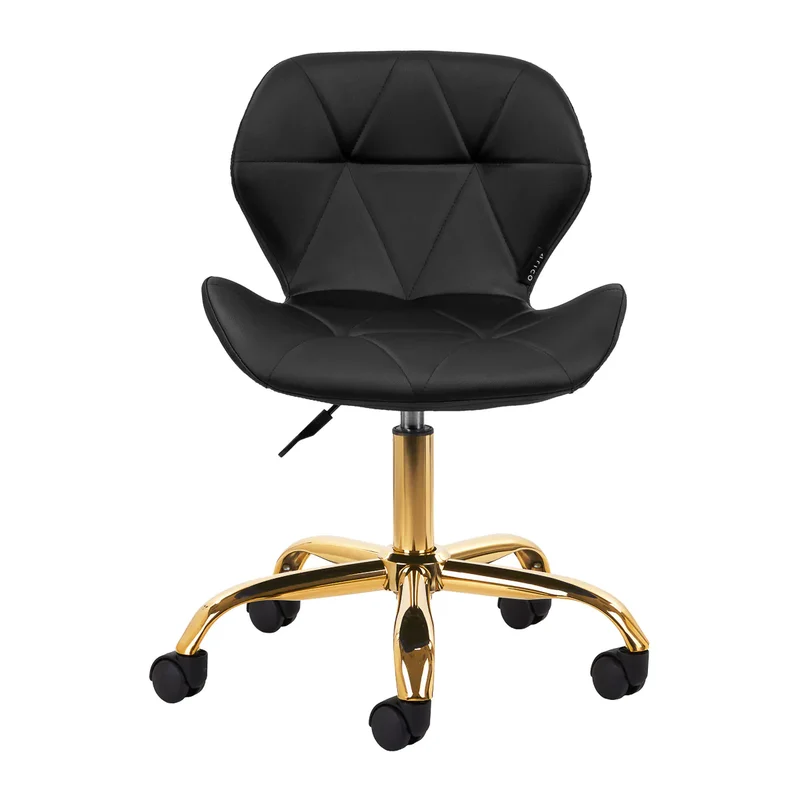 Sgabello Estetico Professionale con Schienale Ergonomico e Ruote Girevoli | QS-06G (Nero Oro)