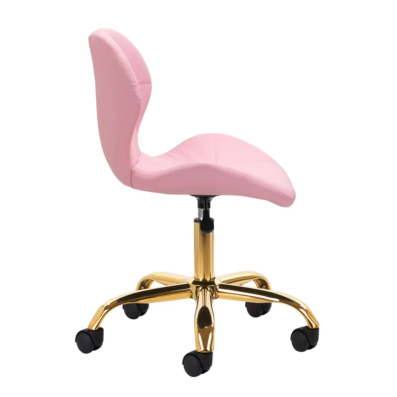 Sgabello Estetico Professionale con Schienale Ergonomico e Ruote Girevoli | QS-06G (Rosa-Oro)