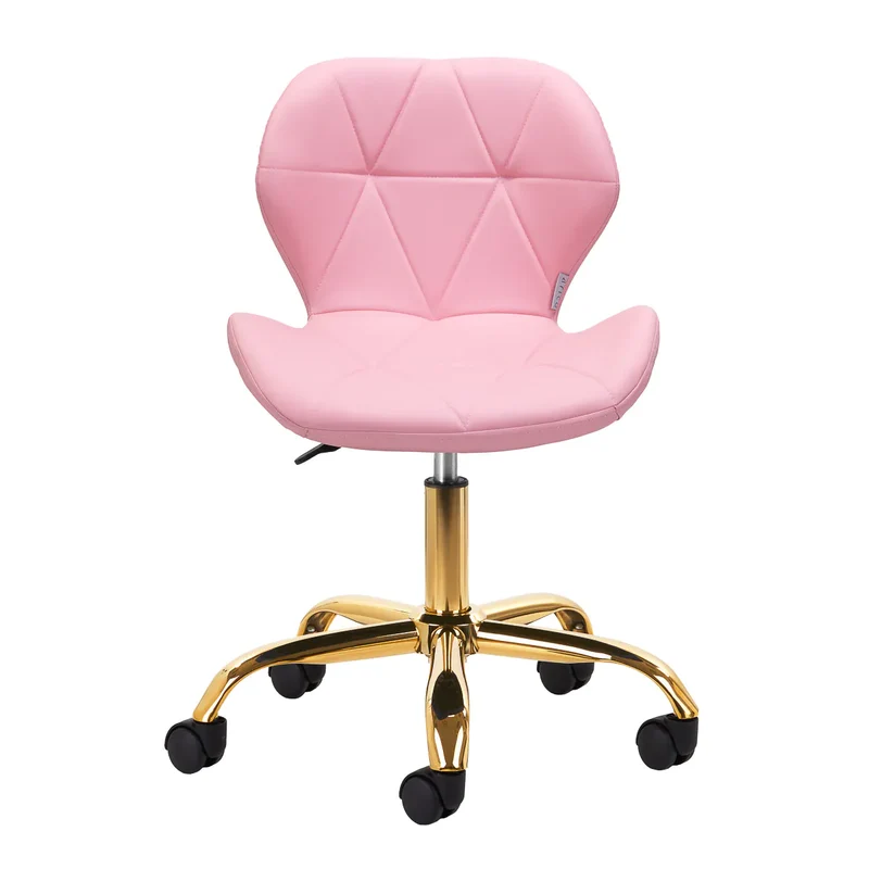 Sgabello Estetico Professionale con Schienale Ergonomico e Ruote Girevoli | QS-06G (Rosa-Oro)