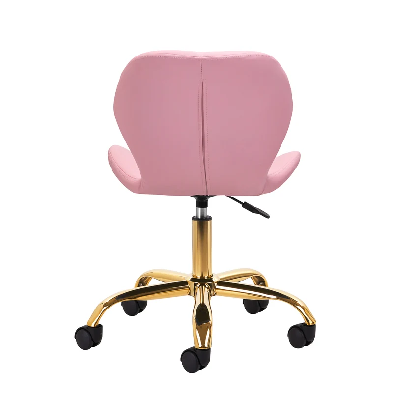 Sgabello Estetico Professionale con Schienale Ergonomico e Ruote Girevoli | QS-06G (Rosa-Oro)