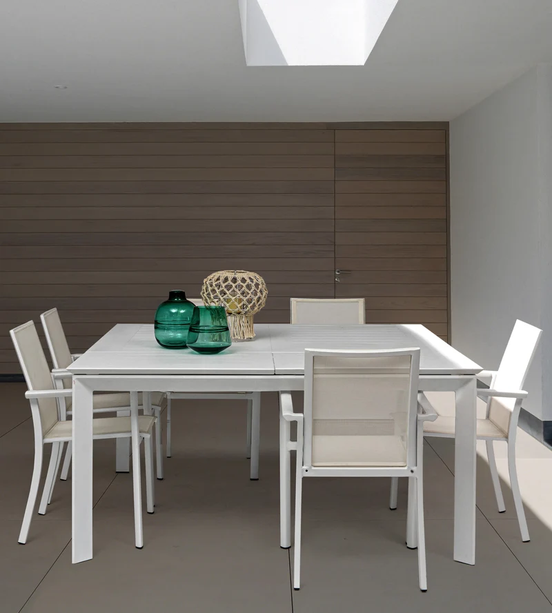 Tavolo Quadrato allungabile "Konnor" in alluminio Bianco da esterno 160x110/160 per giardino e veranda