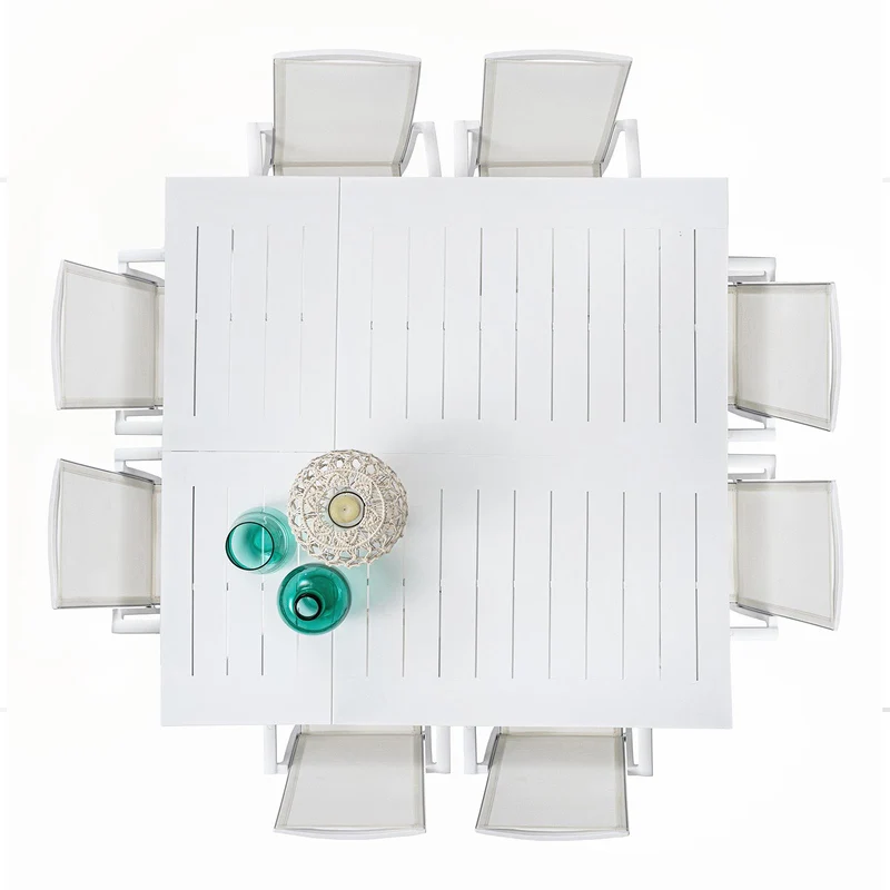 Tavolo Quadrato allungabile "Konnor" in alluminio Bianco da esterno 160x110/160 per giardino e veranda
