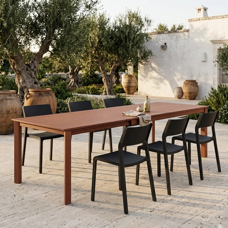 Tavolo allungabile telescopico "Konnor" in alluminio Terracotta da esterno per giardino