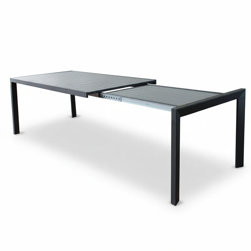 Tavolo allungabile in alluminio Antracite piano effetto legno "Bahia" per esterno e giardino 190/250 cm
