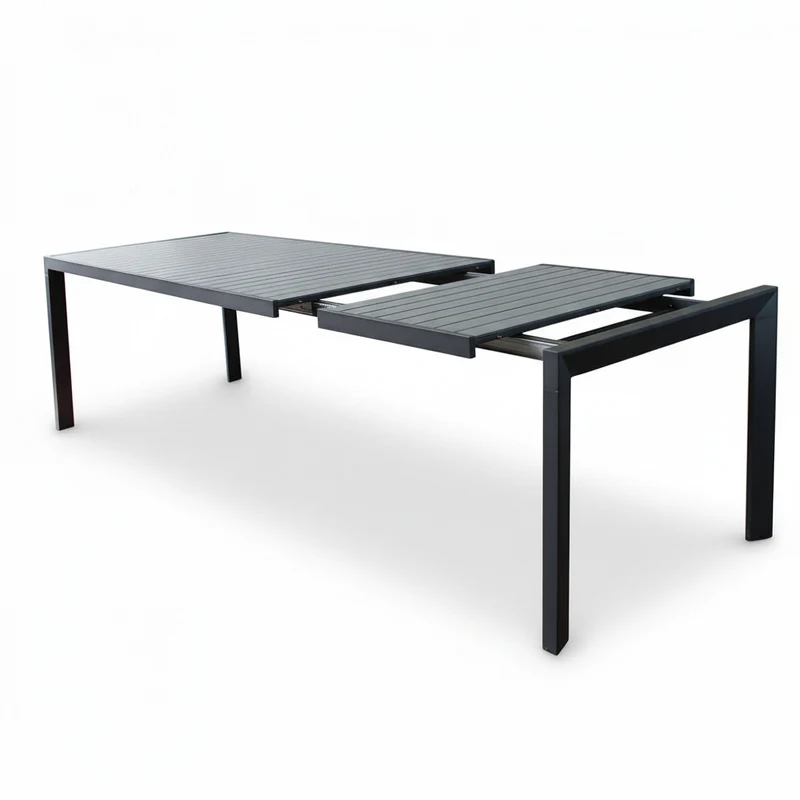 Tavolo allungabile in alluminio Antracite piano effetto legno "Bahia" per esterno e giardino 190/250 cm