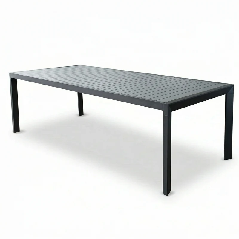 Tavolo allungabile in alluminio Antracite piano effetto legno "Bahia" per esterno e giardino 190/250 cm