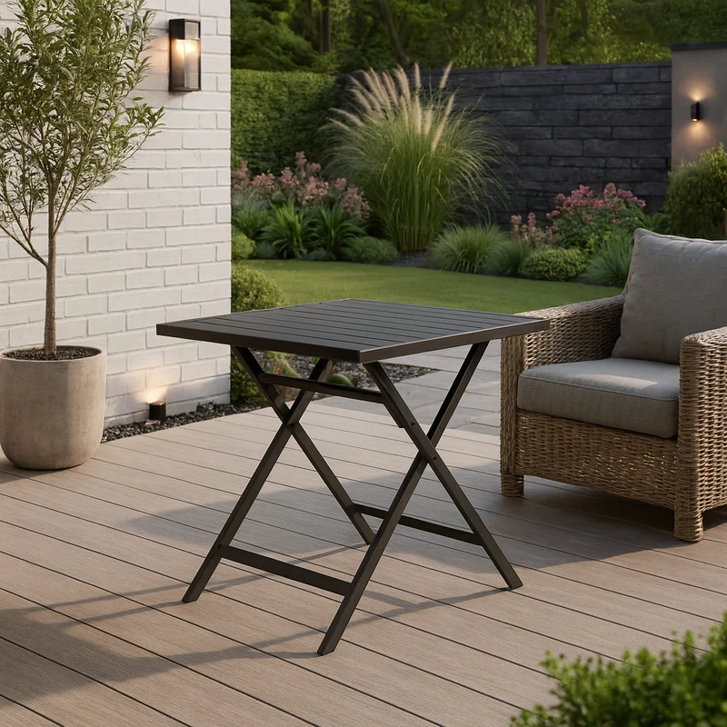 Tavolino pieghevole "Copacabana" per esterno e giardino, in alluminio Antracite da 70 cm