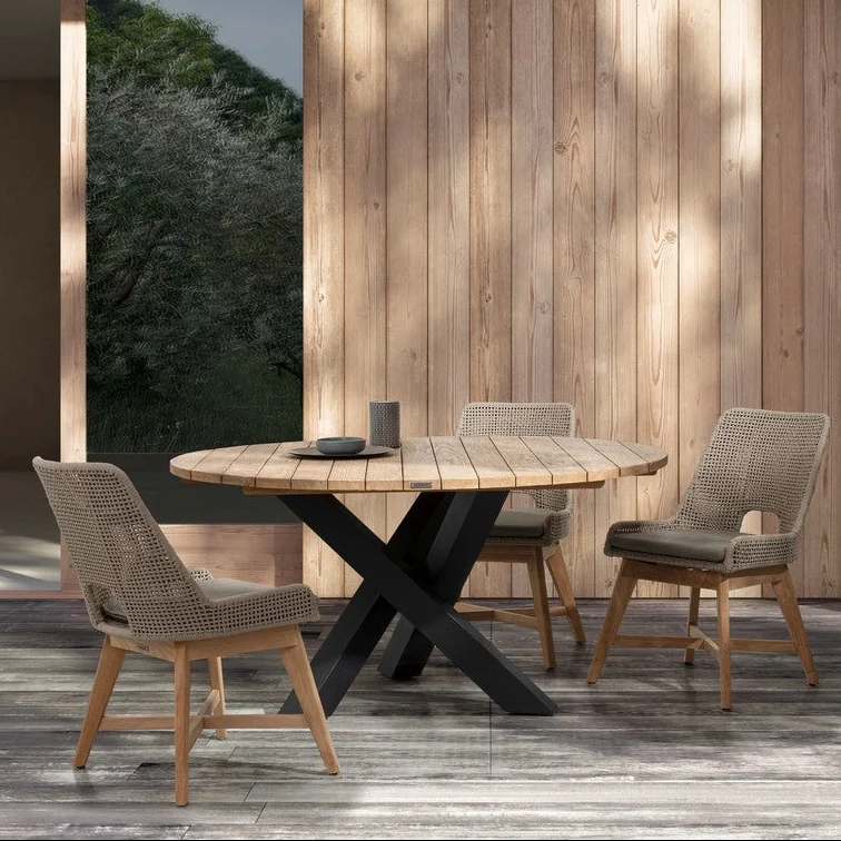 Tavolo ovale "Palmdale" con piano in legno teak, gambe in alluminio Antracite per esterno