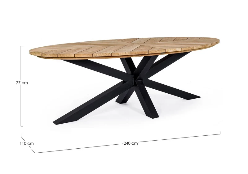 Tavolo ovale "Palmdale" con piano in legno teak, gambe in alluminio Antracite per esterno