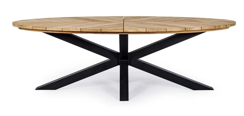 Tavolo ovale "Palmdale" con piano in legno teak, gambe in alluminio Antracite per esterno