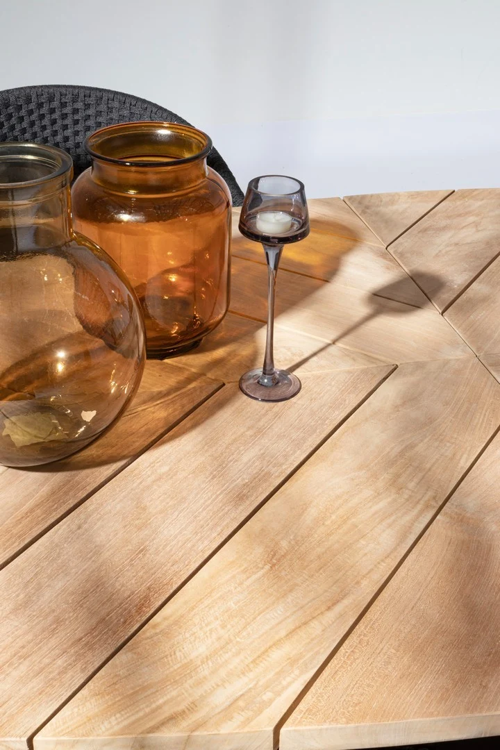 Tavolo ovale "Palmdale" con piano in legno teak, gambe in alluminio Antracite per esterno
