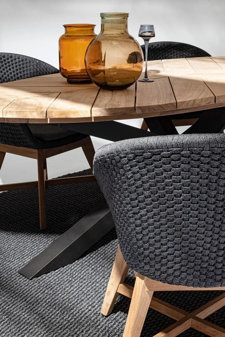 Tavolo ovale "Palmdale" con piano in legno teak, gambe in alluminio Antracite per esterno
