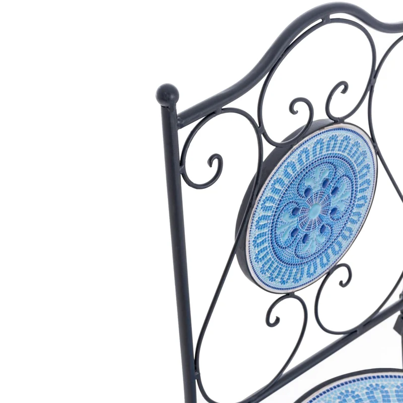 Set Tavolino tondo "Bisanzio" e 2 sedie pieghevoli in acciaio Mosaico per bar e giardino