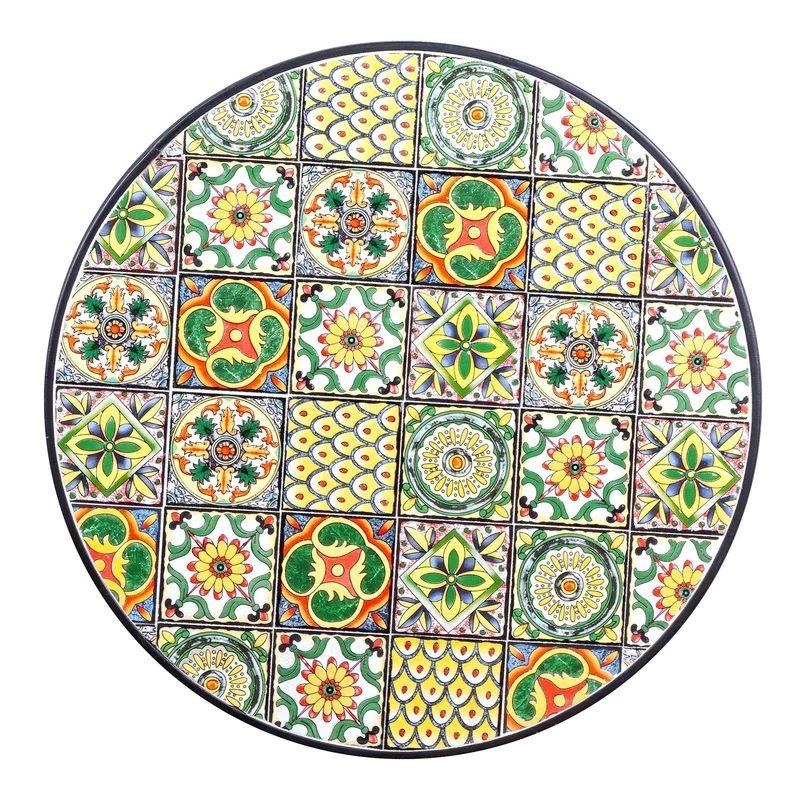 Tavolino tondo piano mosaico pieghevole in acciaio per giardino e bar