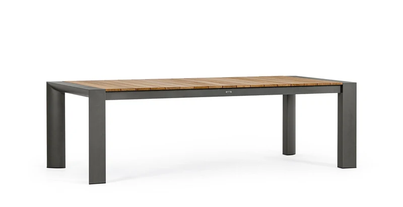 Tavolo allungabile "Cameron" con struttura in alluminio Antracite piano in teak da esterno
