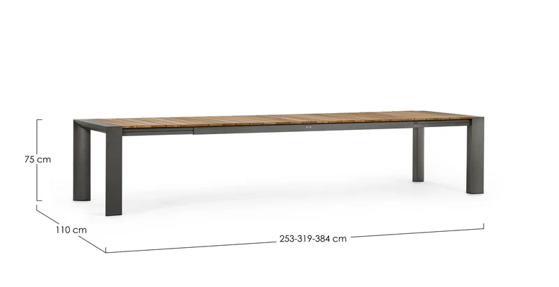 Tavolo allungabile "Cameron" con struttura in alluminio Antracite piano in teak da esterno