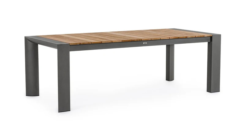 Tavolo allungabile "Cameron" con struttura in alluminio Antracite piano in teak da esterno