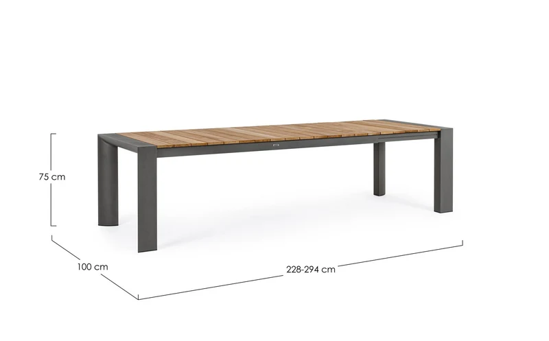 Tavolo allungabile "Cameron" con struttura in alluminio Antracite piano in teak da esterno