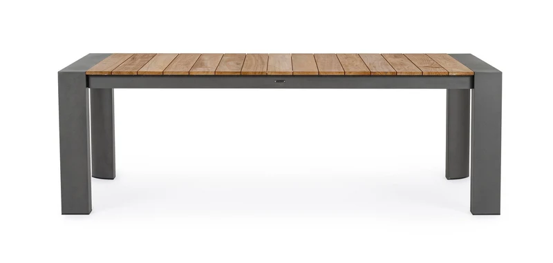 Tavolo allungabile "Cameron" con struttura in alluminio Antracite piano in teak da esterno