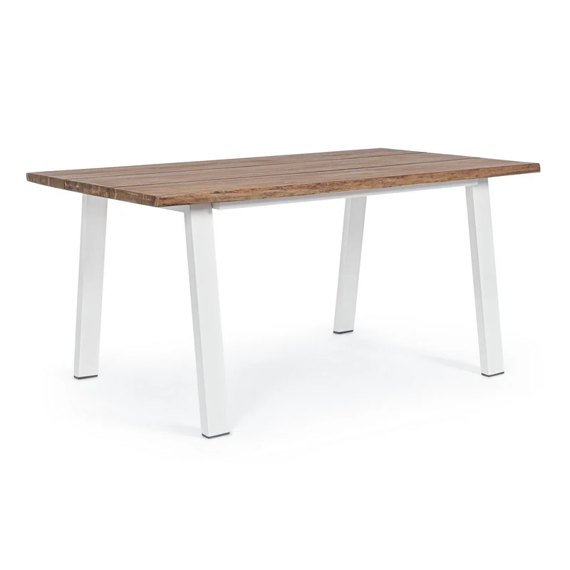 Tavolo fisso "Oslo" in legno di Acacia con piedi Bianchi in metallo da giardino 160 x 90 cm