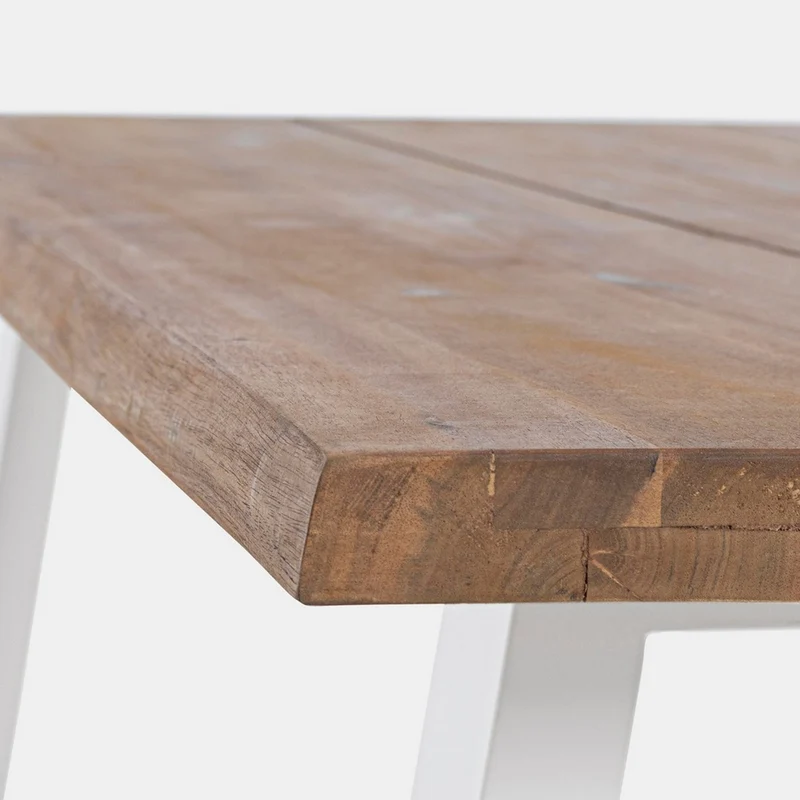 Tavolo fisso "Oslo" in legno di Acacia con piedi Bianchi in metallo da giardino 160 x 90 cm