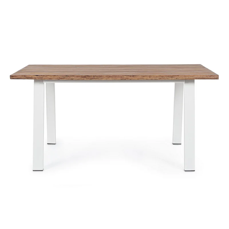 Tavolo fisso "Oslo" in legno di Acacia con piedi Bianchi in metallo da giardino 160 x 90 cm
