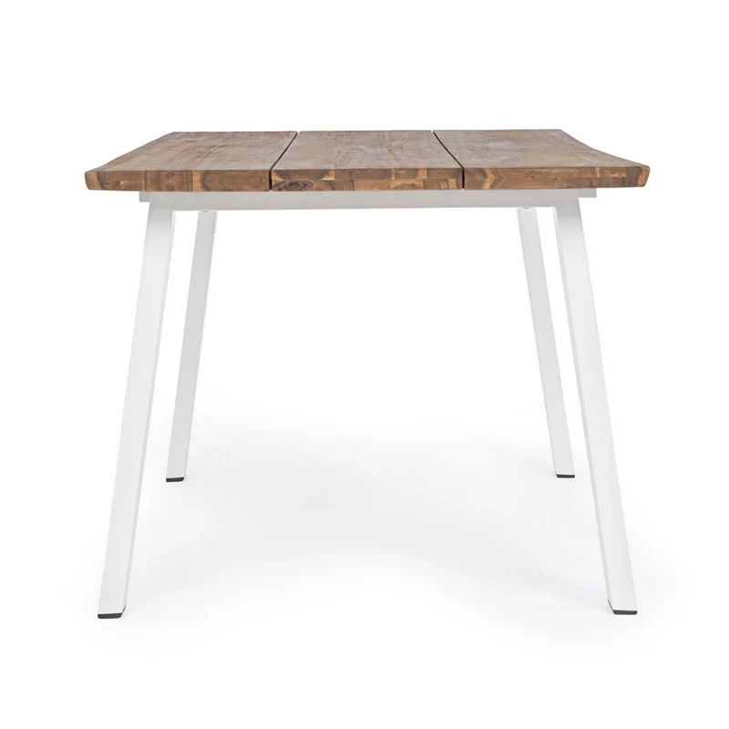 Tavolo fisso "Oslo" in legno di Acacia con piedi Bianchi in metallo da giardino 160 x 90 cm