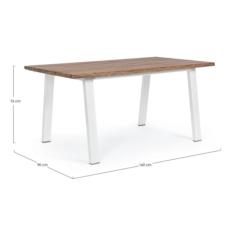 Tavolo fisso "Oslo" in legno di Acacia con piedi Bianchi in metallo da giardino 160 x 90 cm