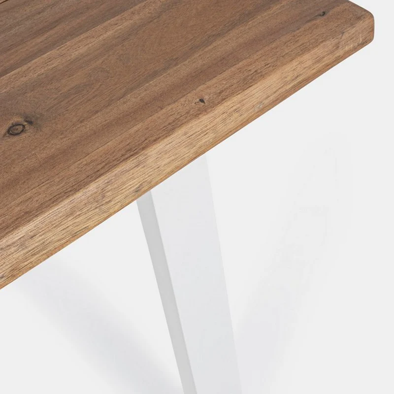 Tavolo fisso "Oslo" in legno di Acacia con piedi Bianchi in metallo da giardino 160 x 90 cm