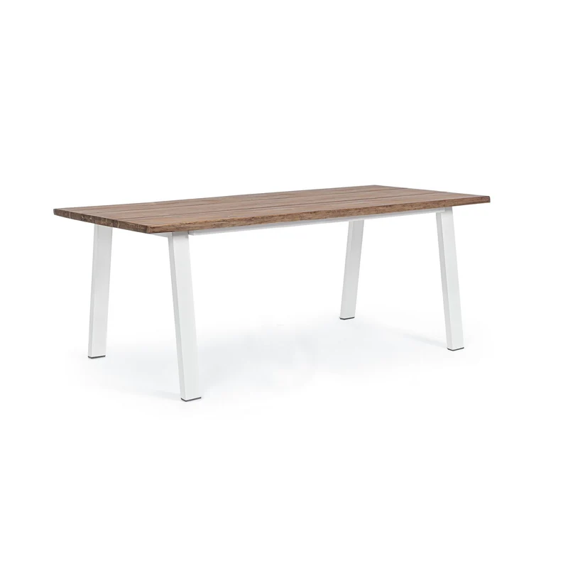 Tavolo fisso "Oslo" in legno di Acacia con piedi Bianchi in metallo da giardino 160 x 90 cm