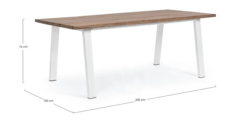 Tavolo fisso "Oslo" in legno di Acacia con piedi Bianchi in metallo da giardino 160 x 90 cm