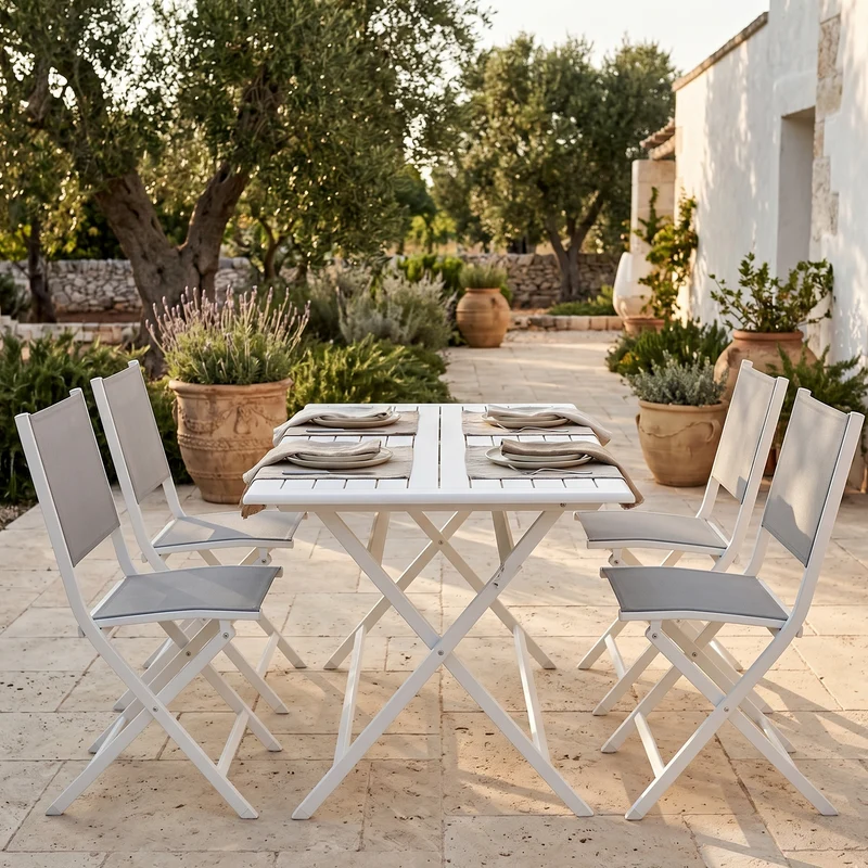 Tavolo pieghevole "Elin" in alluminio Bianco dogato da esterno per giardino e veranda
