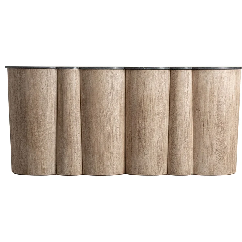 Bancone Bar / Reception Lusso in Legno Chiaro Ondulato con Top in Pietra