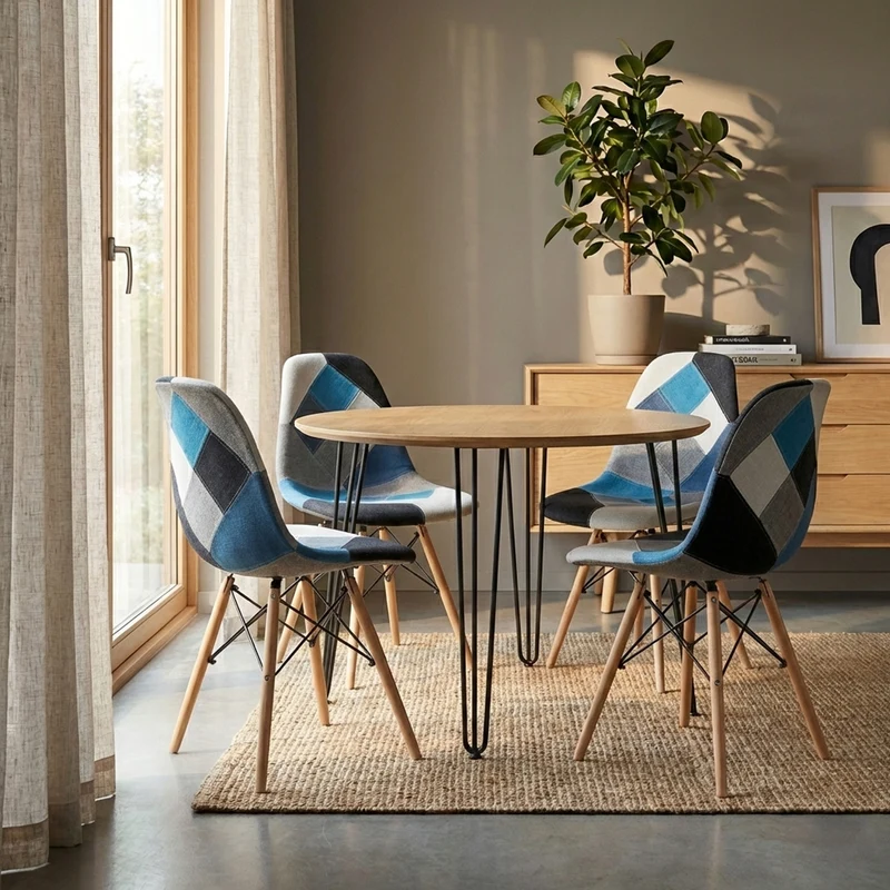 BUYBUY Sedia serie Picasso in PP con seduta in spugna ricoperta con stoffa in stile patchwork, piedi in legno di faggio e metallo Patchwork PIC012