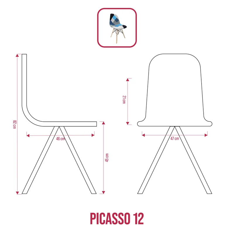 BUYBUY Sedia serie Picasso in PP con seduta in spugna ricoperta con stoffa in stile patchwork, piedi in legno di faggio e metallo Patchwork PIC012