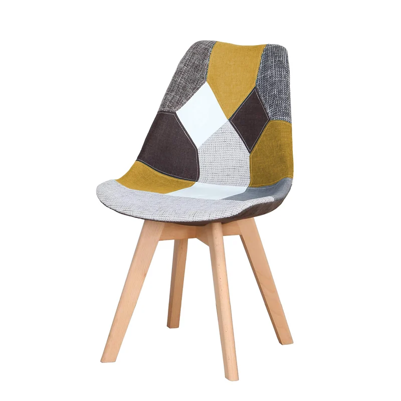 BUYBUY Sedia serie Picasso in PP con seduta in spugna ricoperta con stoffa in stile patchwork, piedi in legno di faggio e metallo Patchwork PIC024