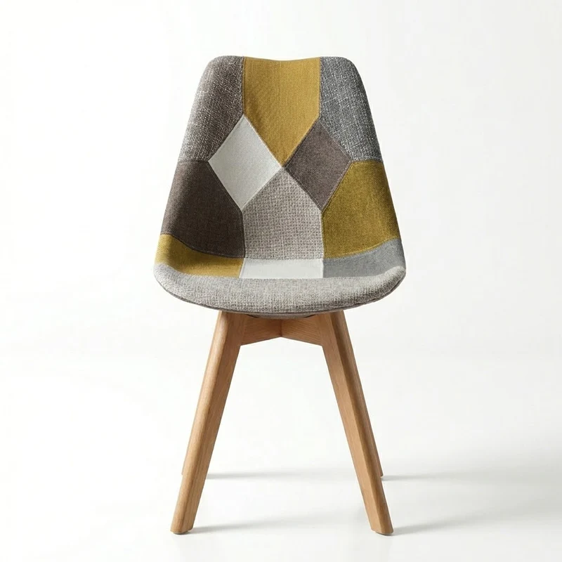 BUYBUY Sedia serie Picasso in PP con seduta in spugna ricoperta con stoffa in stile patchwork, piedi in legno di faggio e metallo Patchwork PIC024