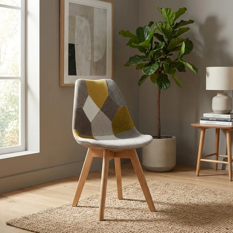 BUYBUY Sedia serie Picasso in PP con seduta in spugna ricoperta con stoffa in stile patchwork, piedi in legno di faggio e metallo Patchwork PIC024