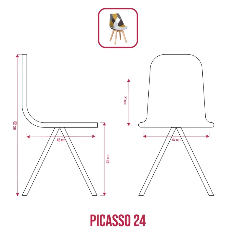 BUYBUY Sedia serie Picasso in PP con seduta in spugna ricoperta con stoffa in stile patchwork, piedi in legno di faggio e metallo Patchwork PIC024