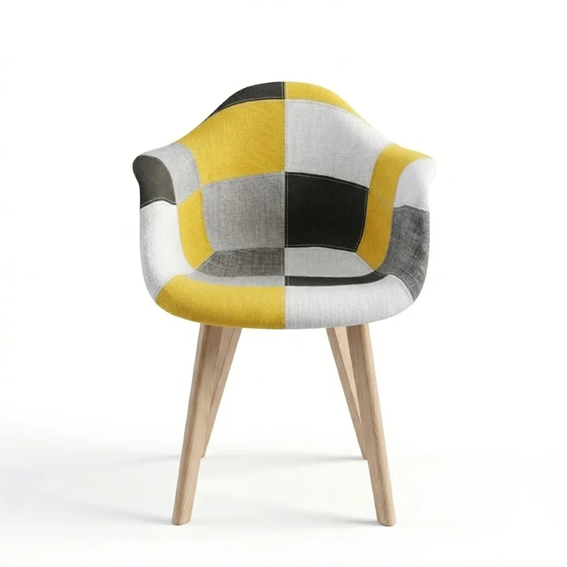 BUYBUY Poltroncina serie Picasso in PP Seduta in spugna ricoperta con stoffa Stile patchwork, piedi in faggio e metallo Colori caldi PIC026