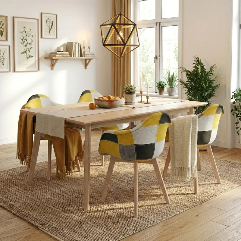 BUYBUY Poltroncina serie Picasso in PP Seduta in spugna ricoperta con stoffa Stile patchwork, piedi in faggio e metallo Colori caldi PIC026