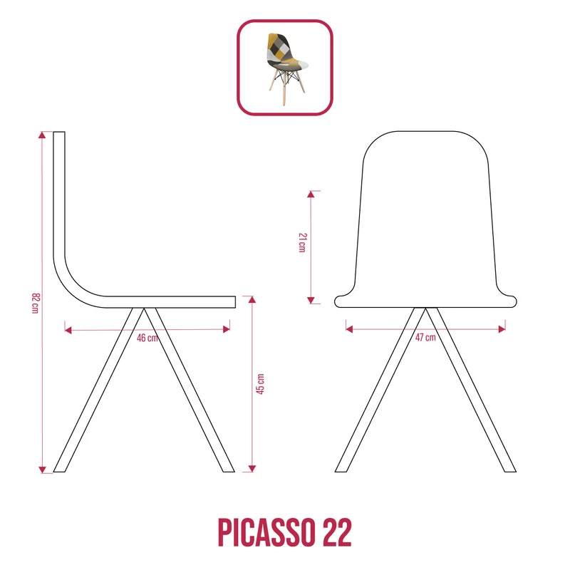 BUYBUY Sedia serie Picasso in PP con seduta in spugna ricoperta con stoffa in stile patchwork, piedi in legno di faggio e metallo Patchwork PIC022