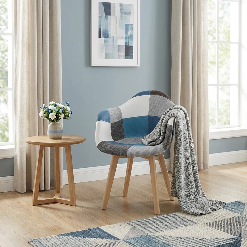 BUYBUY Poltroncina serie Picasso in PP Seduta in spugna ricoperta con stoffa Stile patchwork, piedi in faggio e metallo Colori freddi PIC016