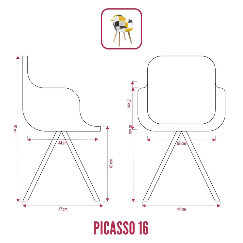 BUYBUY Poltroncina serie Picasso in PP Seduta in spugna ricoperta con stoffa Stile patchwork, piedi in faggio e metallo Colori freddi PIC016