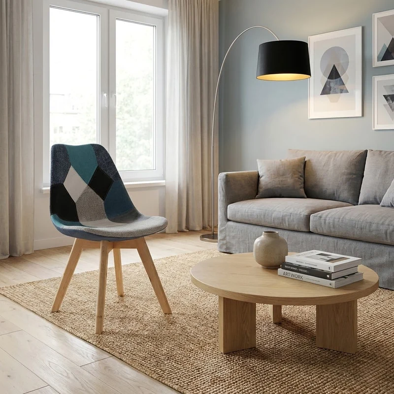 BUYBUY Sedia serie Picasso in PP con seduta in spugna ricoperta con stoffa in stile patchwork, piedi in legno di faggio e metallo Patchwork PIC014