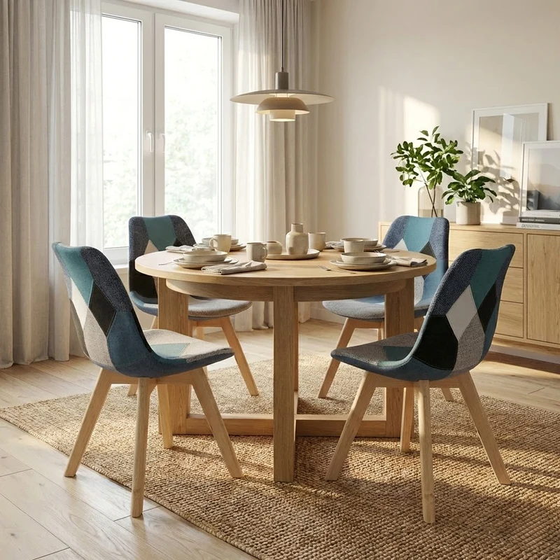 BUYBUY Sedia serie Picasso in PP con seduta in spugna ricoperta con stoffa in stile patchwork, piedi in legno di faggio e metallo Patchwork PIC014